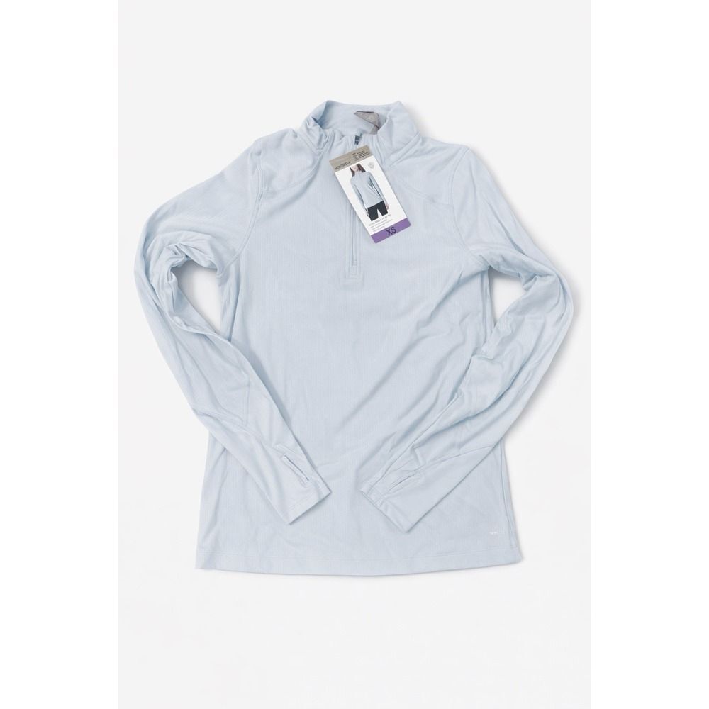 Mondetta Women's Active Ribbed 1/2 Zip Top‎ XS Light Blue NWT Thumbholes